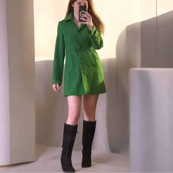Vintage Anthropologie Tulle Green Wool PeacoatWomen’s MMod 60s Style